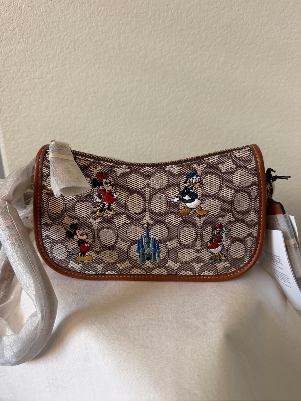 Coach Brown Signature Disney embroidered Shoulder Bag with Multicolor Characters
